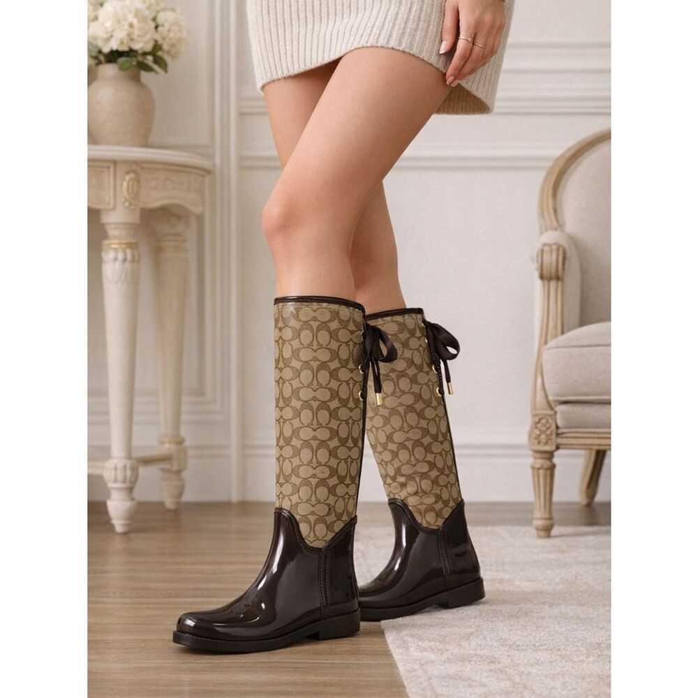 Coach Ladies 5 B Tristee Brown Signature C-Logo Rear Lace-up Boots